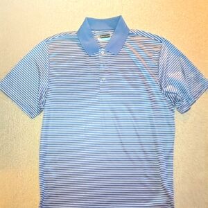 PGA TOUR GOLF BLUE STRIPED POLO MENS LARGE